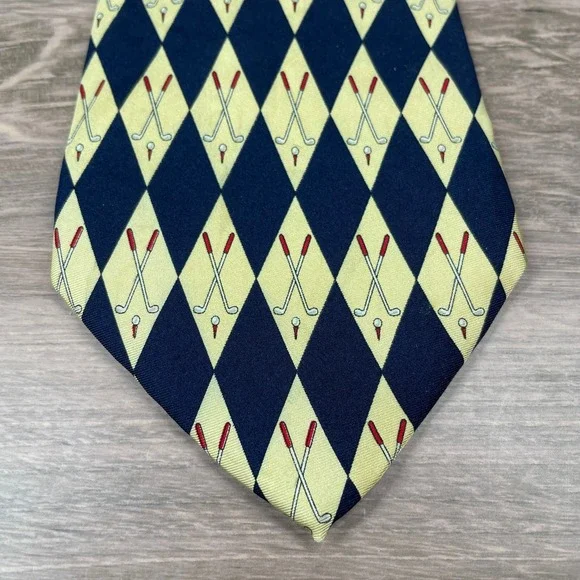 Lands' End Men's Golf Club Diamond Argyle Silk Necktie Preppy Golfcore Style - Picture 3 of 7